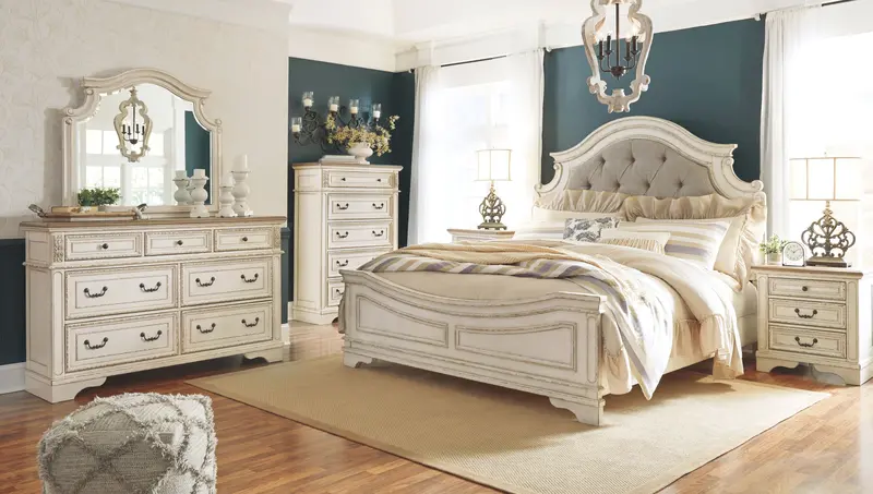 Realyn Panel Bedroom Set – Coordinated Bed, Nightstand, Dresser, and Mirror Ensemble