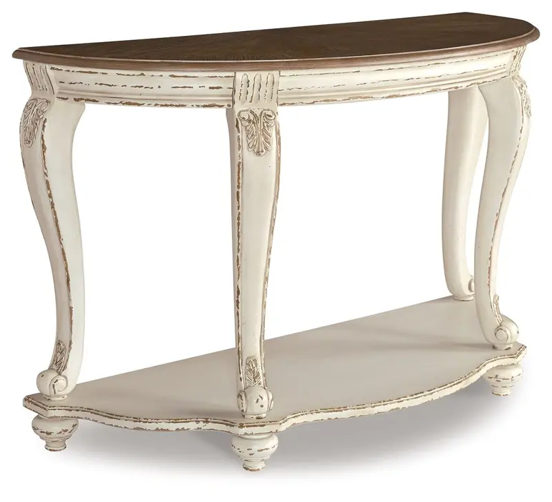 Realyn White and Brown Sofa Table