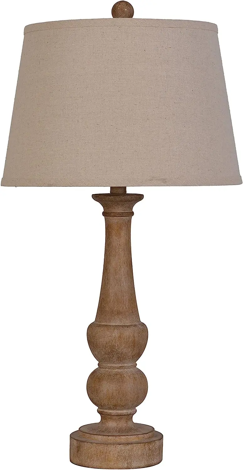 Reclaimed Wood–Style Polyresin Table Lamp Pair