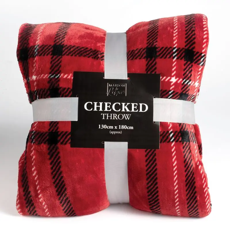Red Checked Throw Blanket by Maison de Luxe – 180 cm
