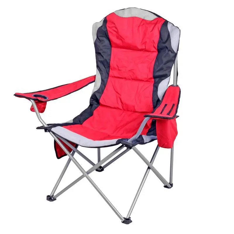 Red Padded Outdoor Camping Chair Featuring Integrated Cup Pocket