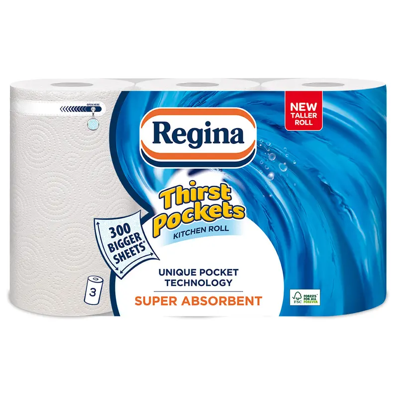 Regina Thirst Pockets Absorbent Kitchen Towel Pack – 3 Rolls