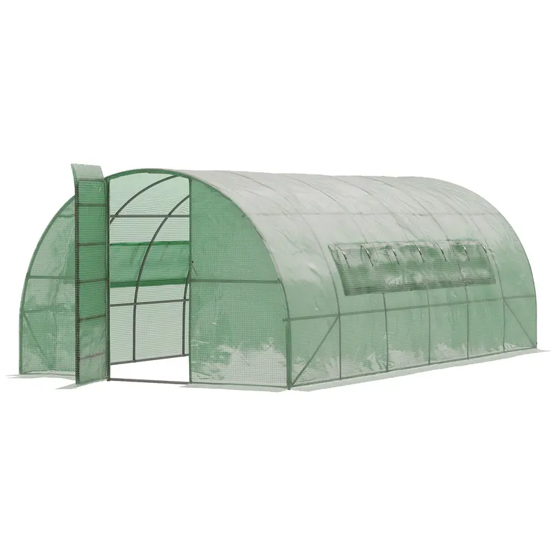 Reinforced Walk-In Polytunnel Greenhouse with Hinged Metal Entry Door