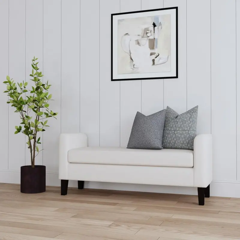 Rex Vanilla Fabric Accent Bench with Armrests