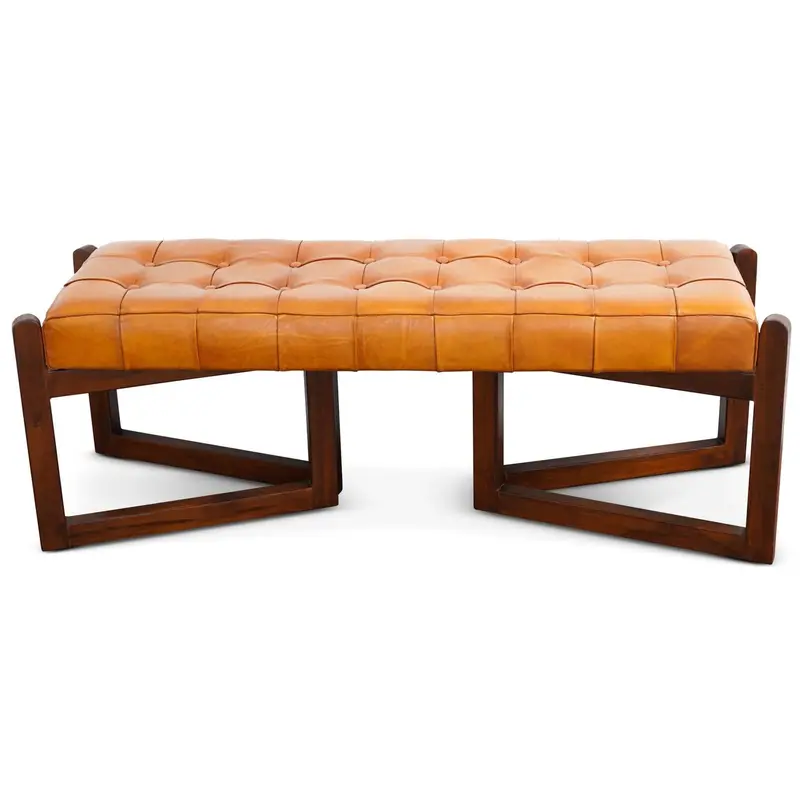 Riley Rustic Brown Bench with Textured Fabric Upholstery and Solid Wood Frame