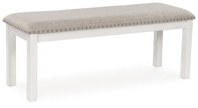 Robbinsdale Upholstered Dining Bench – Antique White Finish, Large Size