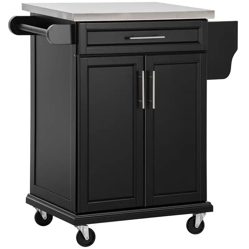 Rolling Wooden Kitchen Island Cart – Mobile Prep Station with Storage