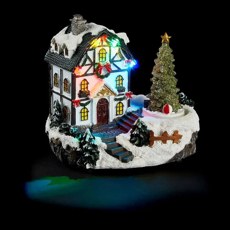Rotating LED Christmas House Decoration with Illuminated Tree