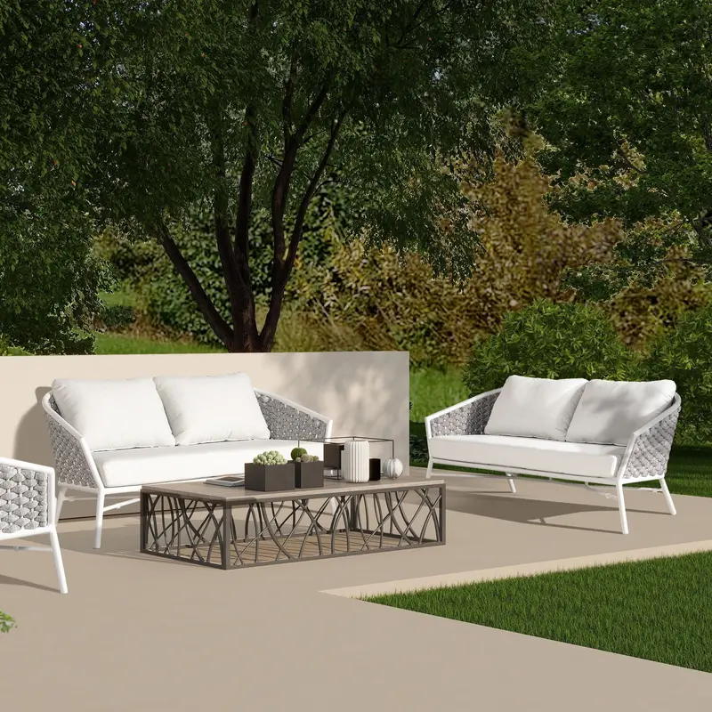 Rowan Optic White Rope Barrel Back Patio Loveseat