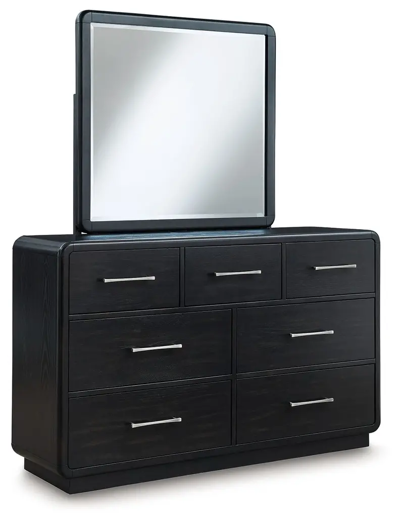 Rowanbeck Matte Black Dresser and Mirror Ensemble