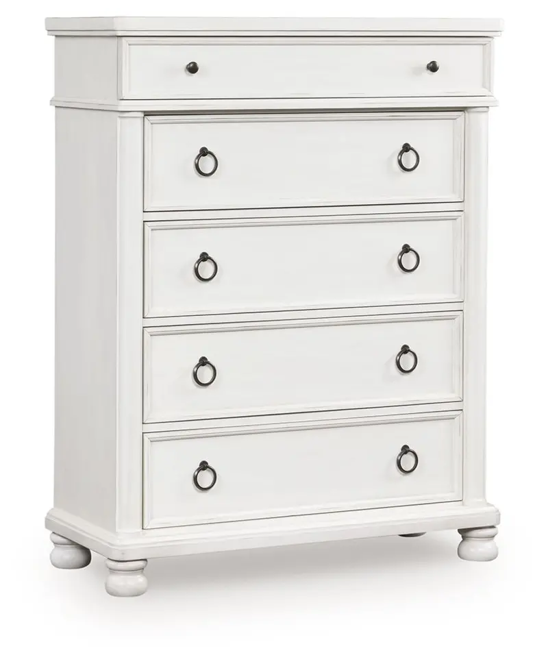Rowlenstown Five-Drawer Wooden Chest with Soft-Close Drawers