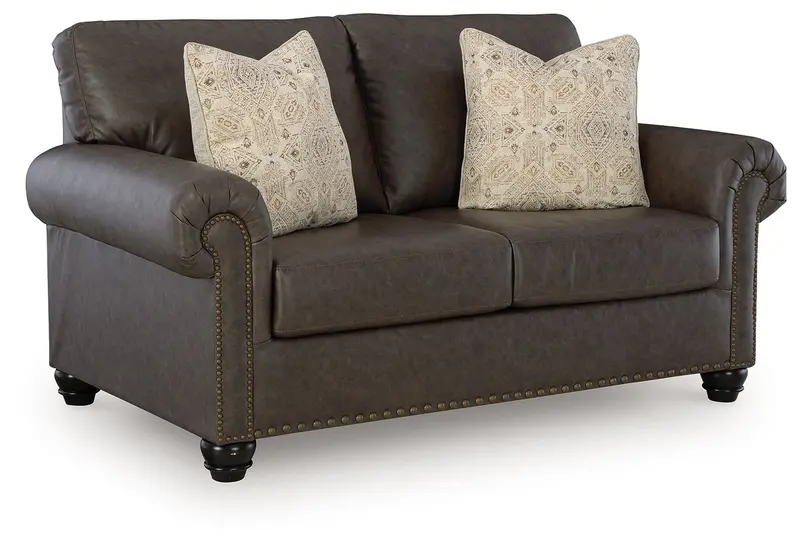 Roxmere Umber Loveseat with Rolled Arms