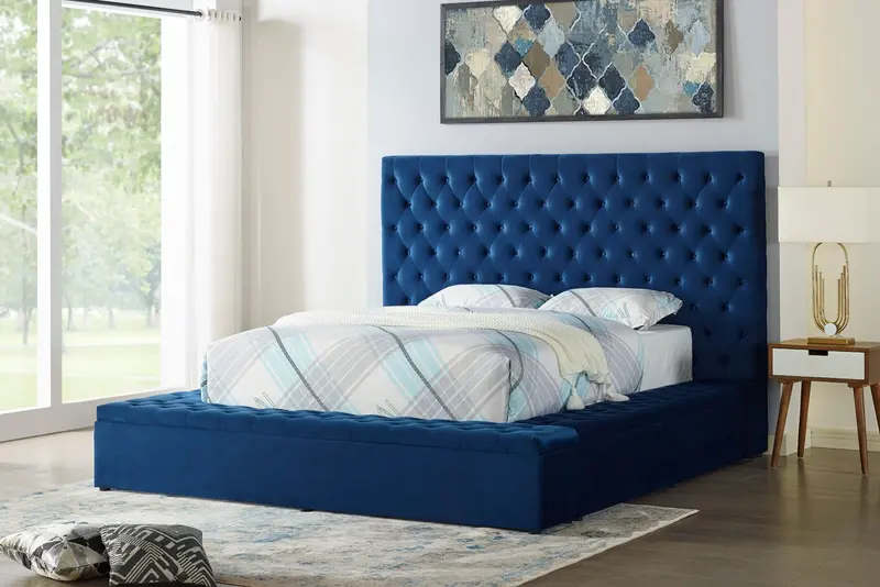Royal Blue Tufted Upholstered Platform Bed Frame