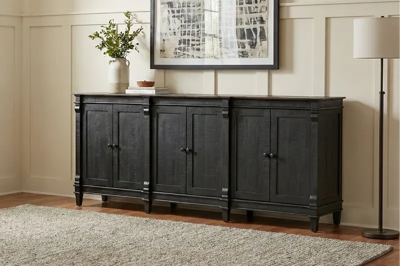 Rustic Black Weathered-Wood TV Stand and Sideboard Buffet