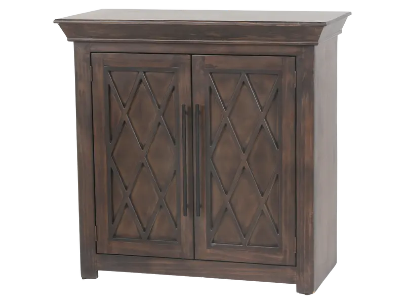 Rustic Brown TV Console with Diamond-Lattice Front Panel