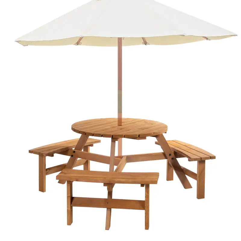 Rustic Fir Wood Pub-Style Outdoor Dining Set – 6-Person Heavy-Duty Patio Table & Benches