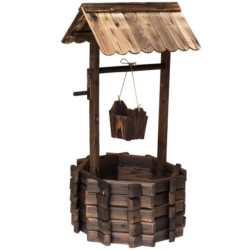 Rustic Wishing Well Planter – Decorative Barrel-Style Garden Planter Bucket