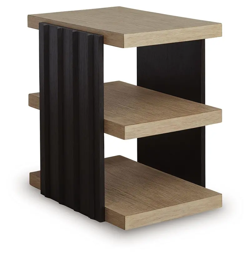 Rylandyn Rectangular End Table – Black and Light Brown Finish