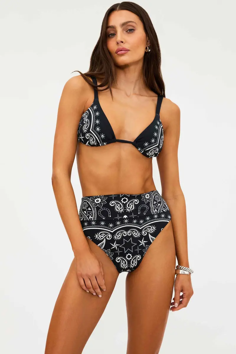 Saige Bandana-Print Black Cropped Top
