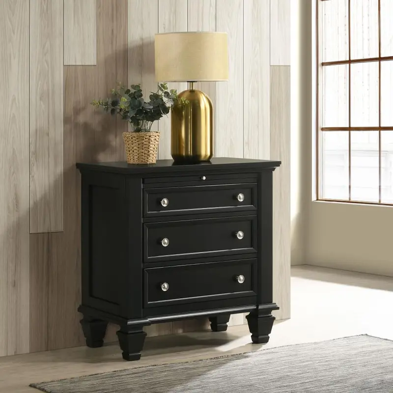 Sandy Beach Black 3-Drawer Nightstand