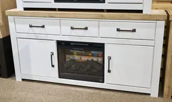 Savonport XL White-and-Brown TV Stand with Optional Built-In Fireplace