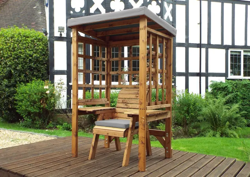 Scandinavian Redwood Chair-Style Garden Arbour with Grey Cushions by Charles Taylor