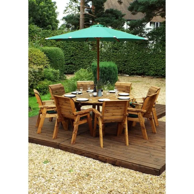 Scandinavian Redwood Garden Furniture Set – 8-Piece Outdoor Seating with Green Cushions by Charles Taylor