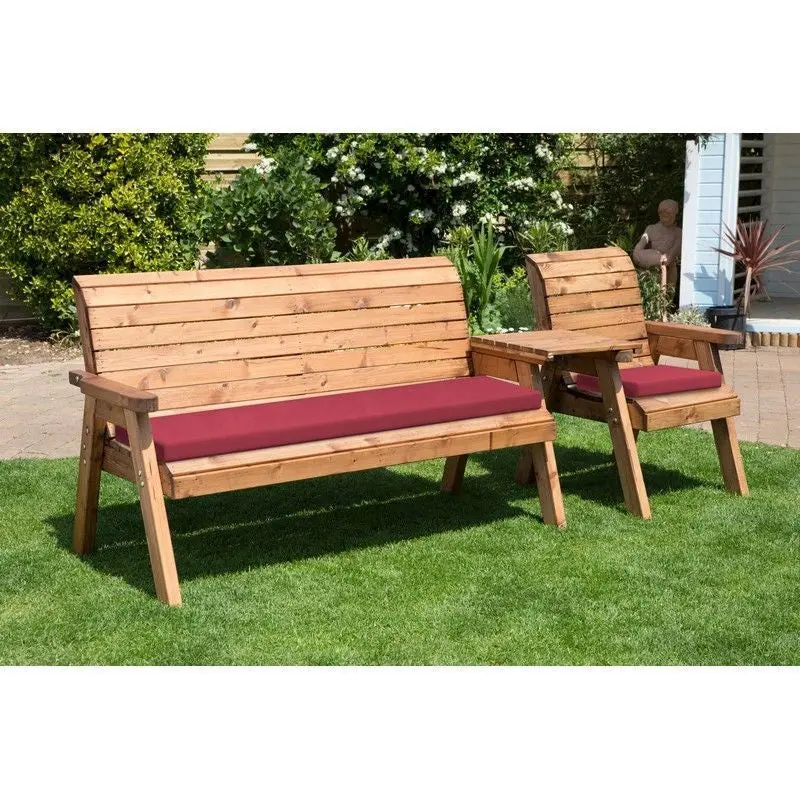 Scandinavian Redwood Quad-Seat Tête-à-Tête with Burgundy Cushions by Charles Taylor