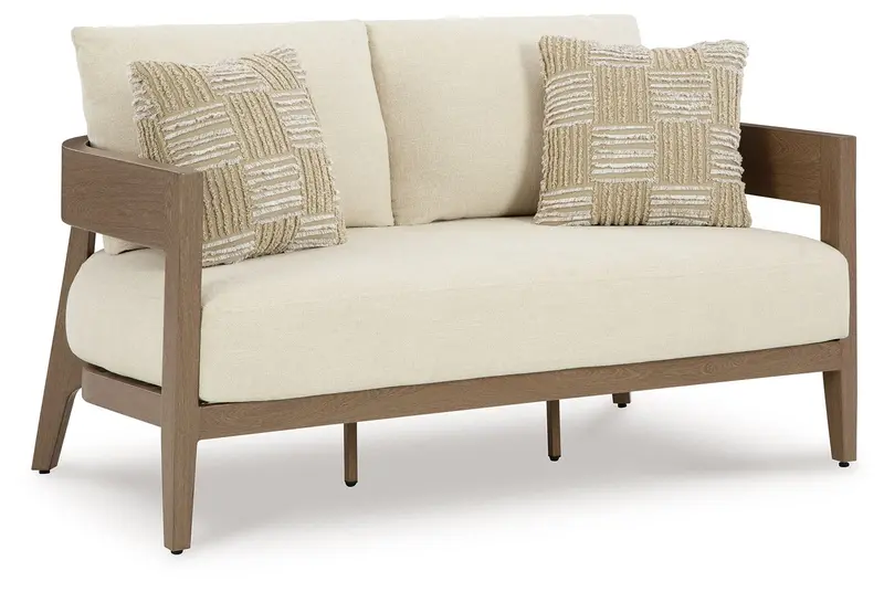 Serene Bay Dark Brown & White Loveseat – Cushioned Two-Seat Sofa