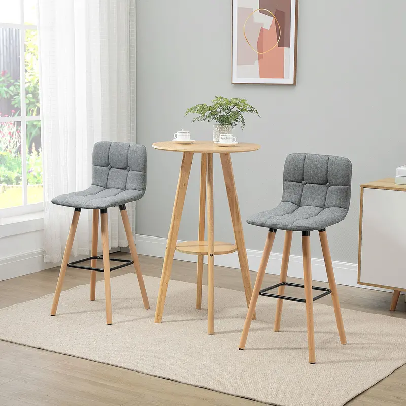 Set of 2 Armless Button-Tufted Bar Chairs – Counter Height with Wooden Legs & Footrest