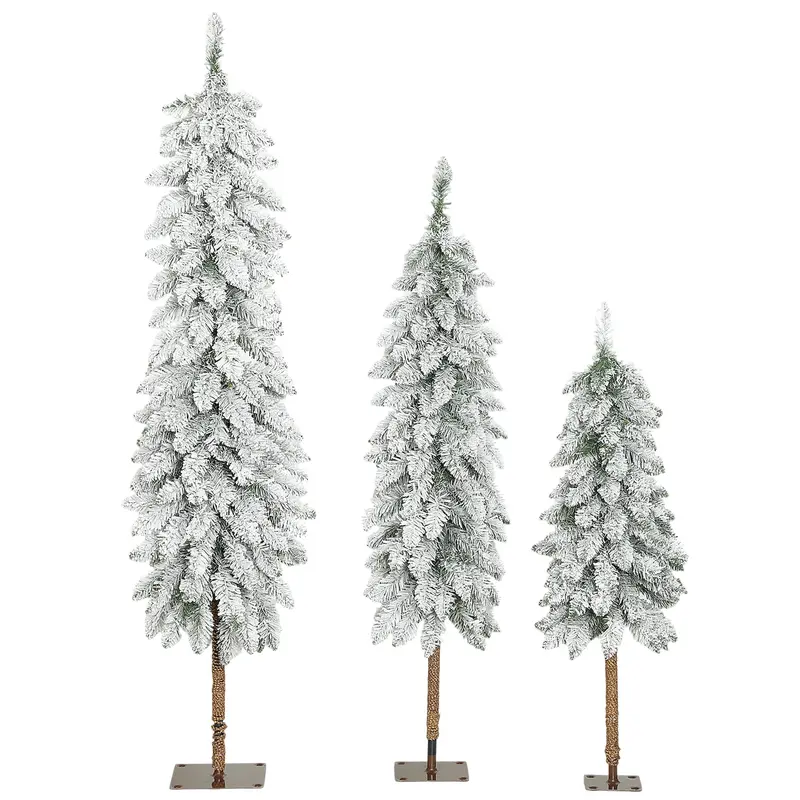 Set of 3 Slim Pencil Artificial Christmas Trees – Frosted White & Green