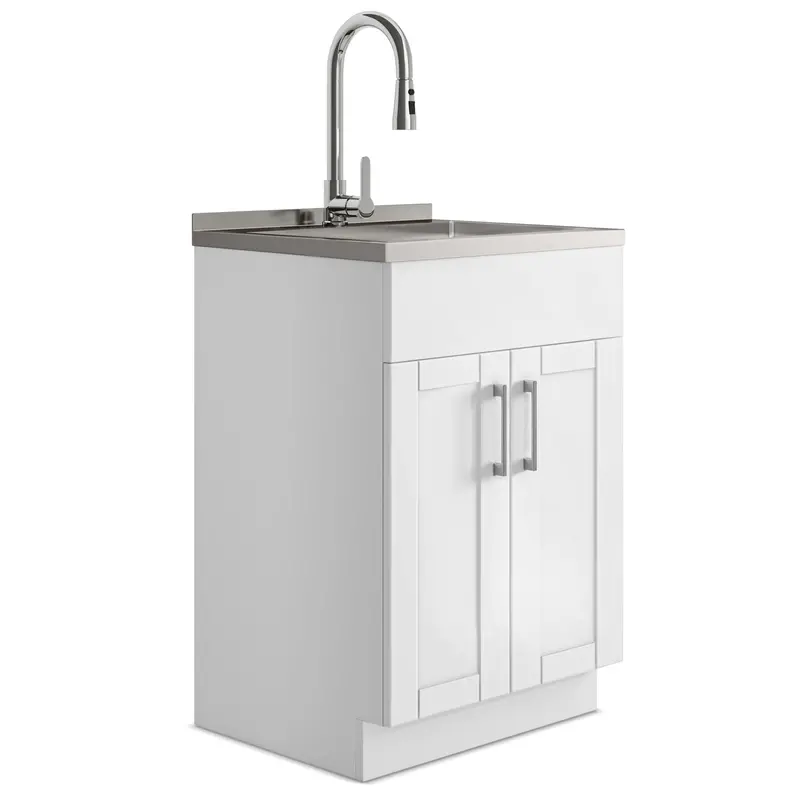 Shaker Wide Modern Laundry Cabinet with Faucet & Stainless Sink
