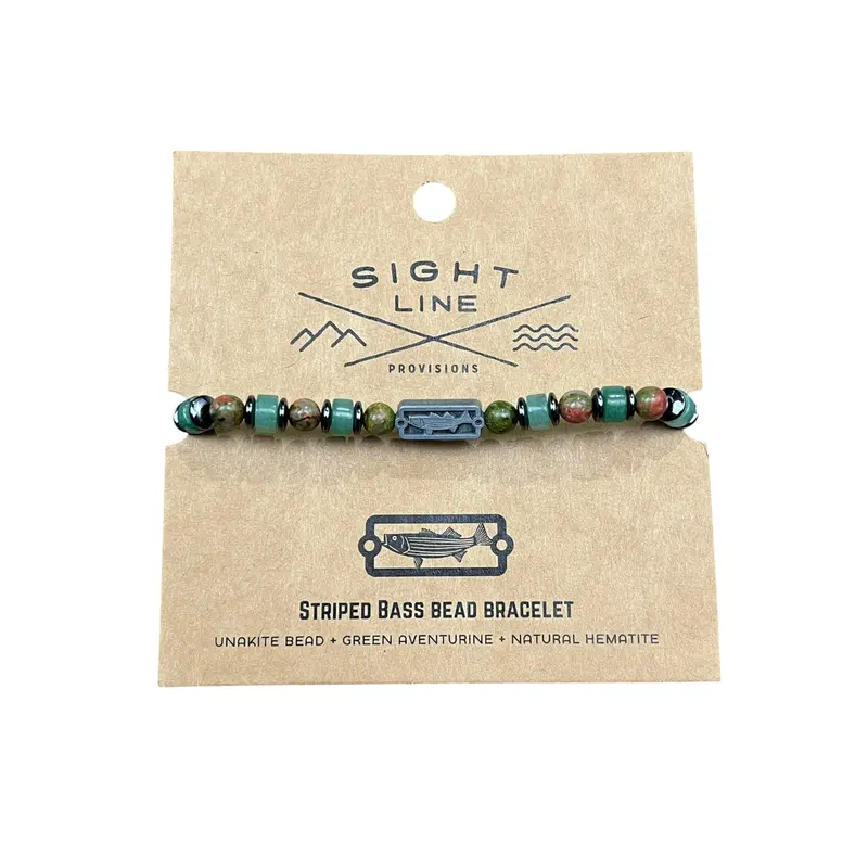 Sight Line Provisions Striped Bass Beaded Bracelet – Handcrafted Leather & Metal