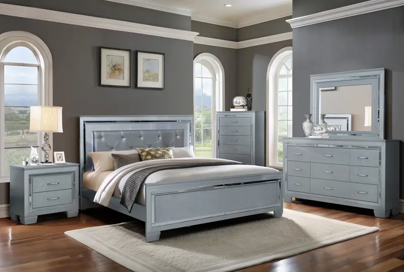 Silver Glam Crocodile-Texture 5-Drawer Bedroom Chest