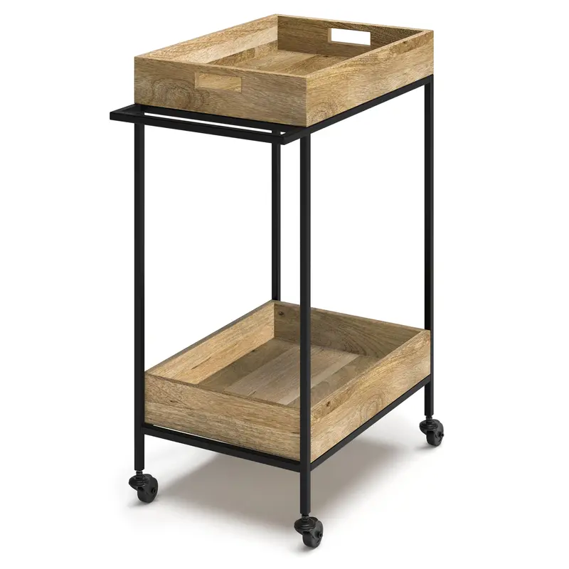 Simons Natural Wood Bar Cart – Rolling Beverage & Serving Station