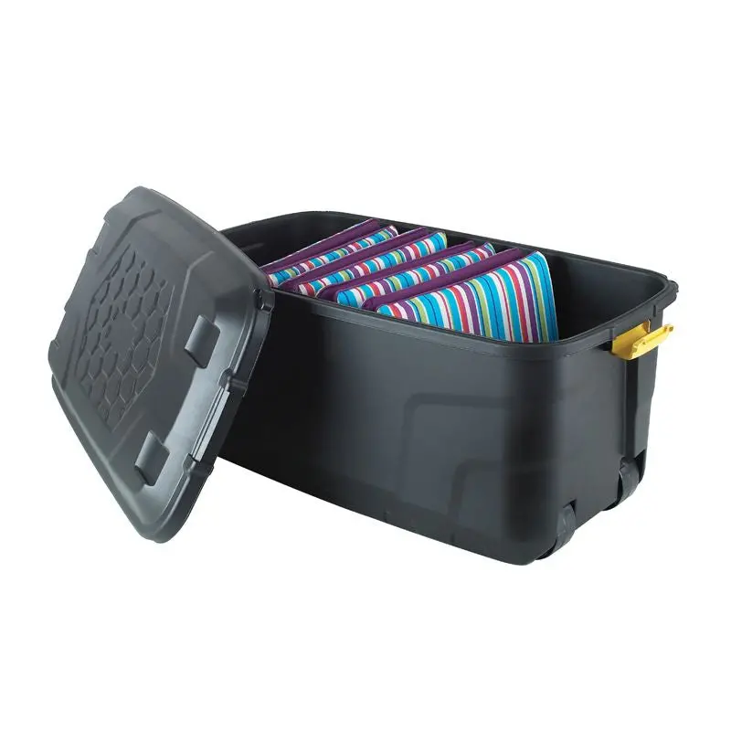 Single 145L Heavy-Duty Black Plastic Storage Box – Extra-Large Modular Organizer by Strata