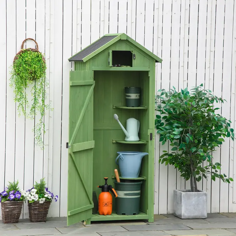 Single-Door Reverse Apex Garden Storage Shed – 179cm Fir Wood Structure in Green