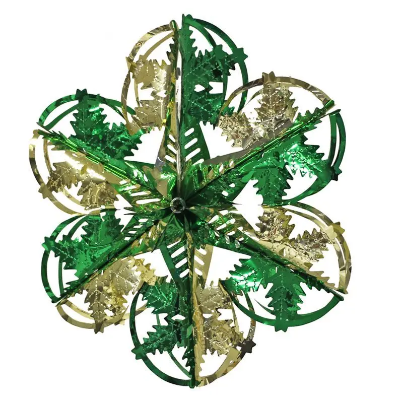 Six-Arm Starburst Christmas Ornament – 16-Inch Green and Gold Metallic Decoration