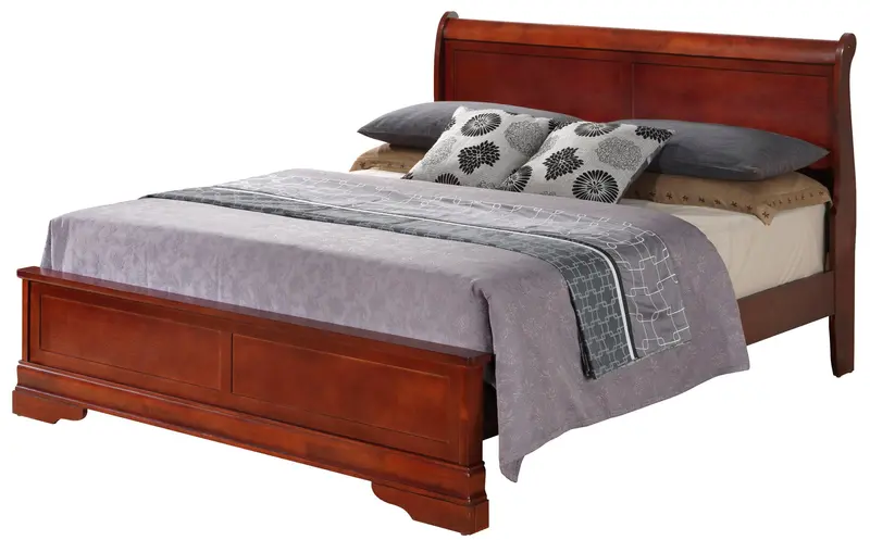 Sleigh Bed Featuring a Low, Curved Footboard