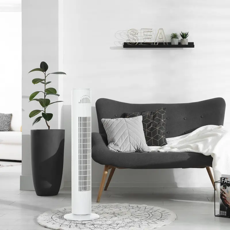 Slim Tower Fan – 3-Speed Oscillating Model with Programmable Timer (White)