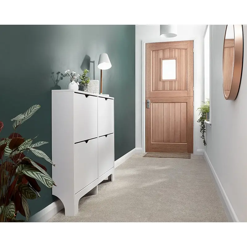 Slimline White Shoe Cabinet with Four Doors and Four Adjustable Shelves