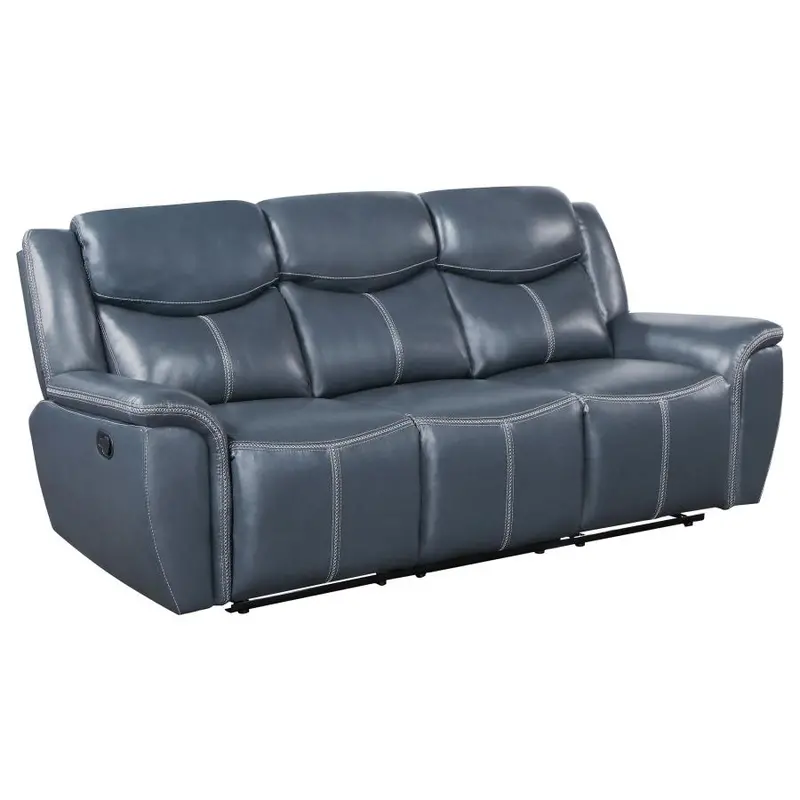 Sloane Blue Padded-Arm Reclining Sofa