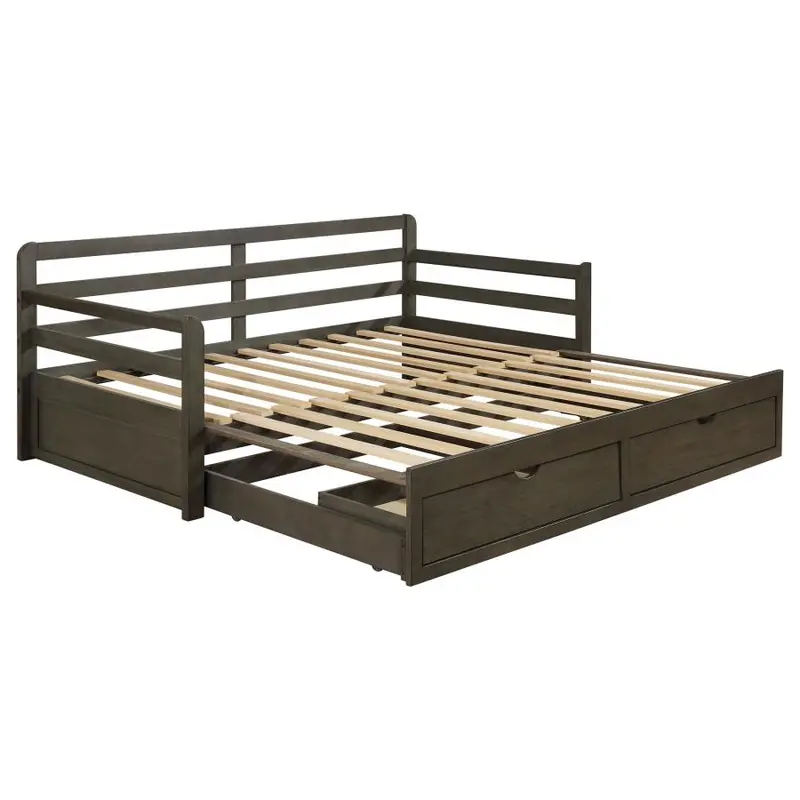 Sorrento Gray Twin Long Daybed with 2-Drawer Storage and Extendable Trundle