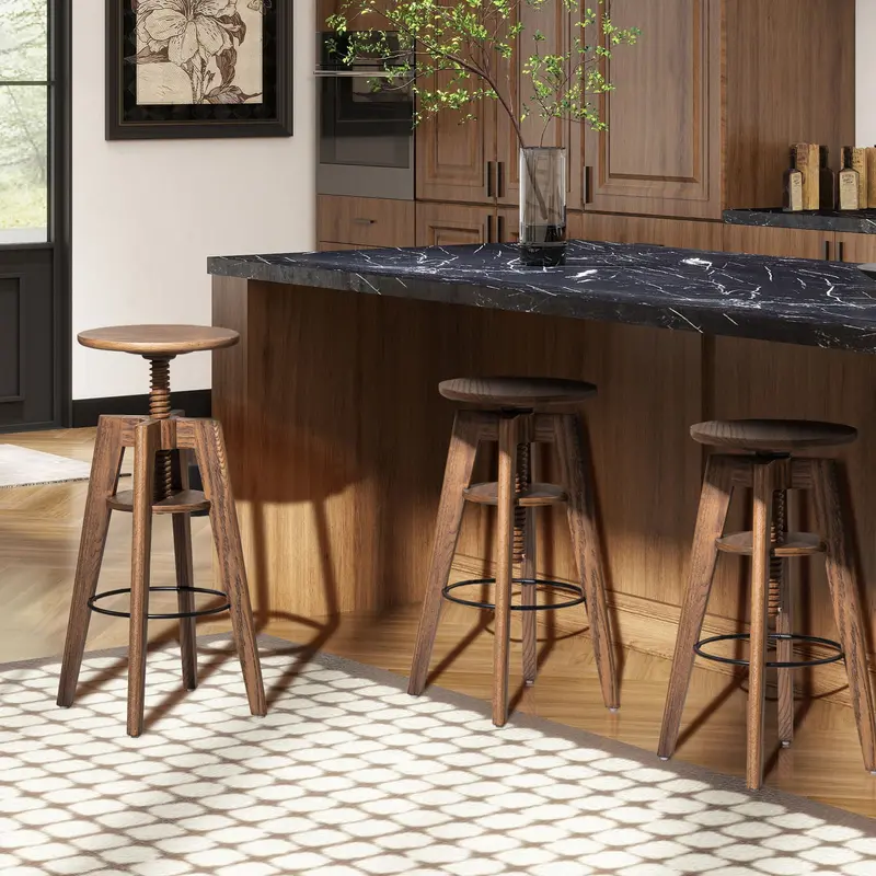 Spencer Minimalist Adjustable Bar Stool in Walnut-Stained Oak