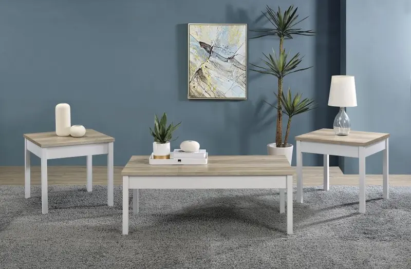 Stacie Distressed Pine 3-Piece Coffee Table Set