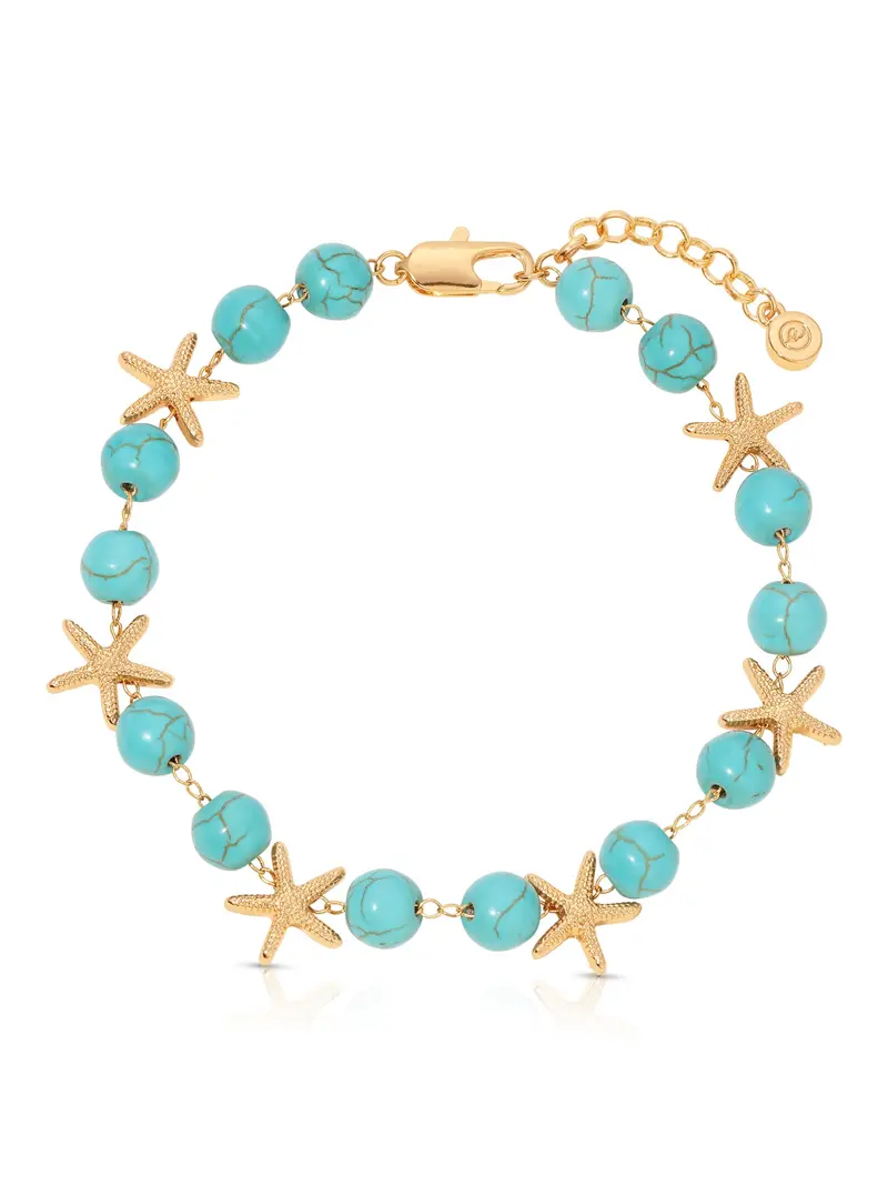 Starfish & Turquoise Beaded Anklet – Handcrafted Beach-Inspired Detail