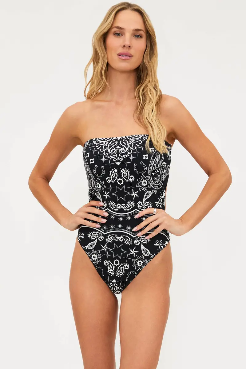 Stassia Bandana-Print Black One-Piece Swimsuit