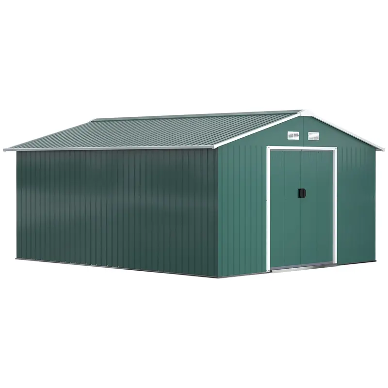 Steadfast 12.5′ x 11′ Sliding-Door Apex Garden Shed – Robust Green Galvanised Steel Construction