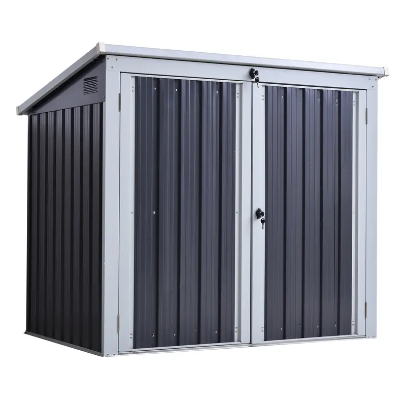 Steadfast Corrugated Pent Garden Store – 3.2′ x 5.1′, Double Door, Steel Black, Durable Storage