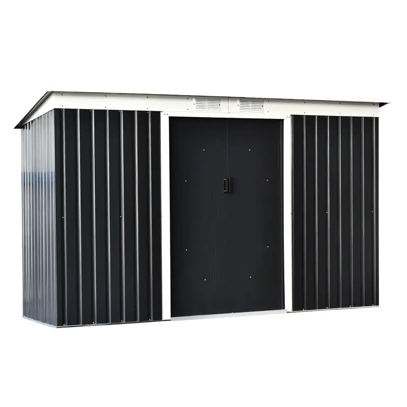 Steadfast Corrugated Steel Garden Shed – 9′ × 4′ Pent Roof, Ventilated, Dark Grey